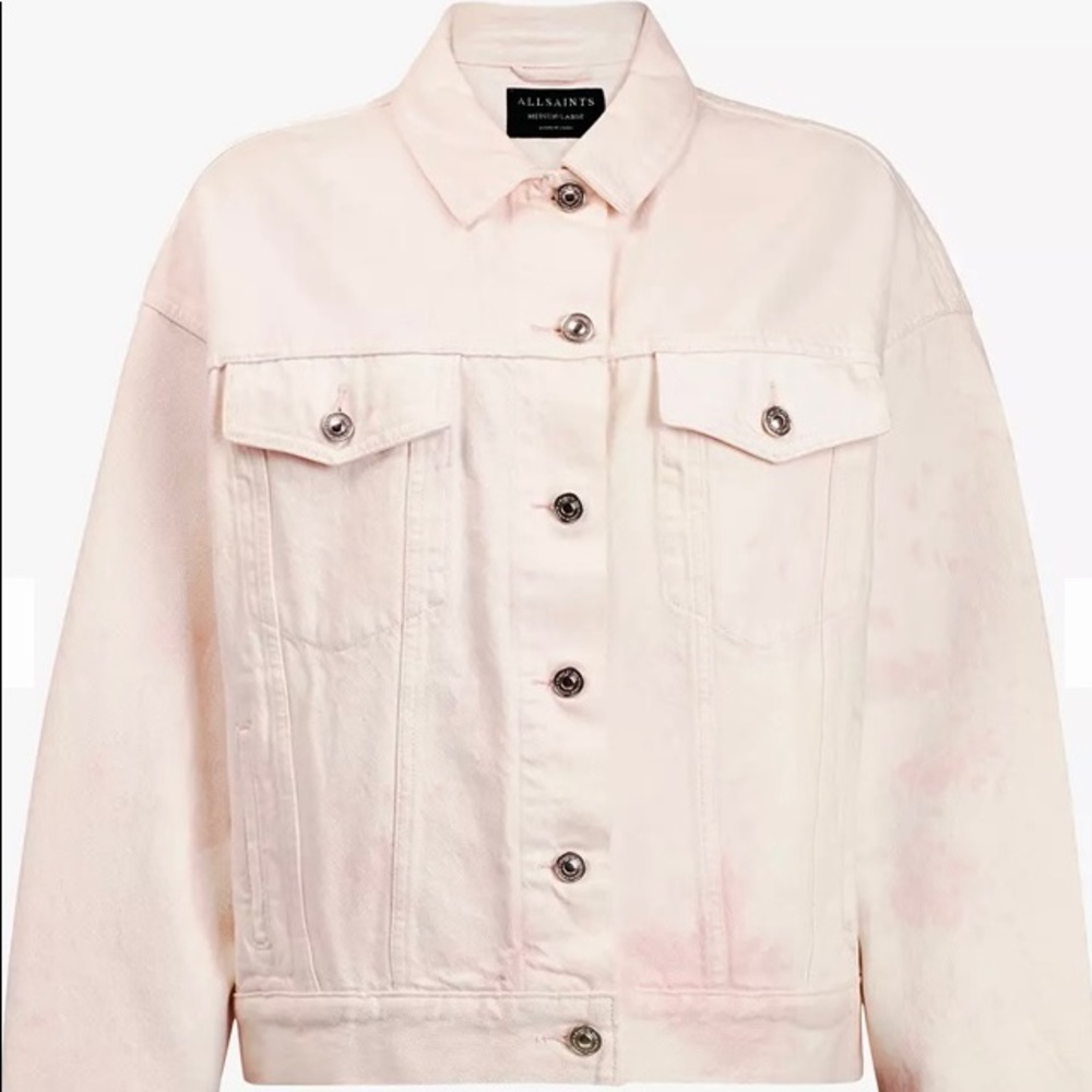 AllSaints Elma Tie Dye Denim Jacket, Chalk White/Pink
